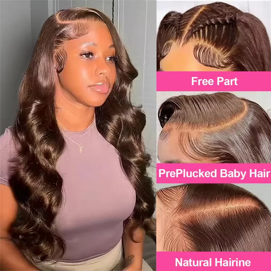 46 Inches Body Wave #4 Chocolate Brown 13x6 HD Lace Frontal Wigs #4 Colored Chocolate Brown Human Hair Wigs For Women hair
