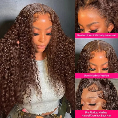 Chocolate Brown Human Hair Wig Colored Curly Human Hair Wig 30 32 Inch 13x4 Deep Wave Lace Front Wig 13x6 HD Lace Frontal Wig