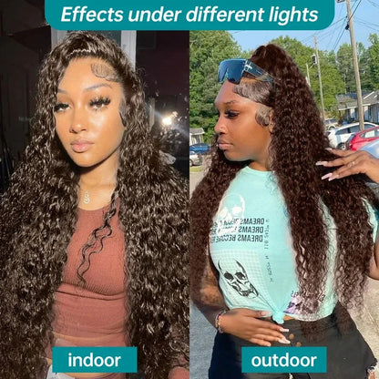Chocolate Brown Human Hair Wig Colored Curly Human Hair Wig 30 32 Inch 13x4 Deep Wave Lace Front Wig 13x6 HD Lace Frontal Wig