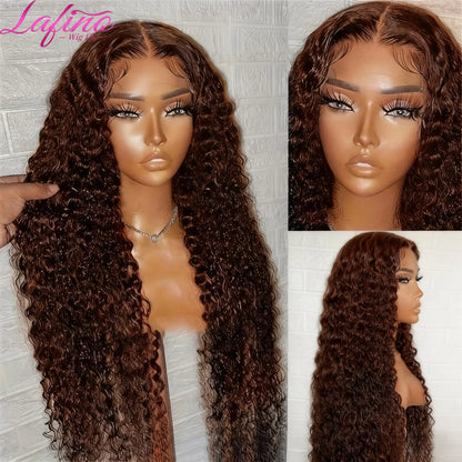 Chocolate Brown Curly Wave 13x6 Hd Lace Human Hair Wig 30 38 Inch Water Wave Human Hair Wig 13x4 Frontal Wig Hd Lace #4 Colour