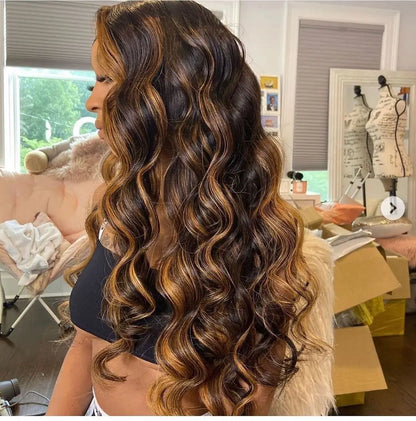 13x4 13x6 Hd Highlight Body Wave Lace Front Wig For Women Remy P4/27 Ombre Human Hair Lace Frontal Human Hair Wigs Choice Glue