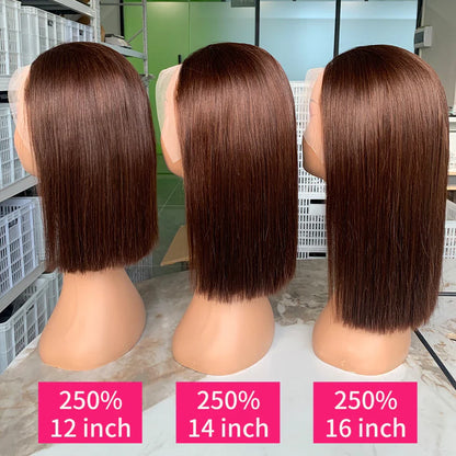 #2 Brown Chocolate Color 250 Density Lace Frontal Wig Human Hair Raw Vietnamese Double Drawn 13x4 Bob Lace Front Human Hair Wigs