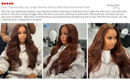 46 Inches Body Wave #4 Chocolate Brown 13x6 HD Lace Frontal Wigs  #4 Colored  Chocolate Brown Human Hair Wigs For Women hair