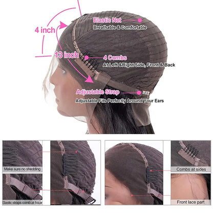 200% Density 42 Inch HD Lace Front Human Hair Wigs Straight 13x4 Transparent Lace Frontal Human Hair Wigs Pre Plucke For Women
