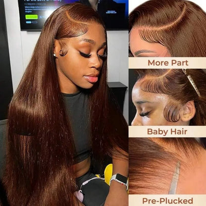 Chocolate Brown 13X6 Straight Human Hair Wigs 13X4 Hd Lace Frontal Wig 250 Density Colored Pre Plucked Brazilian Lace Front Wig