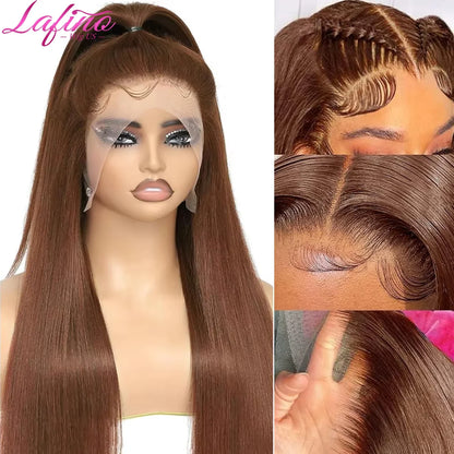 #4 Chocolate Brown Straight Human Hair Wig 13x6 Hd Lace Human Hair Wig 13x4 Lace Front Wig 200% Density Brazilian Hair For Women