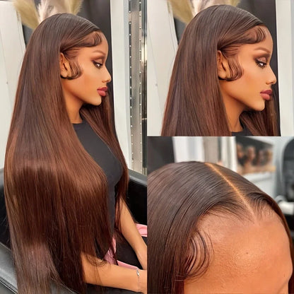 #4 Chocolate Brown Straight Human Hair Wig 13x6 Hd Lace Human Hair Wig 13x4 Lace Front Wig 200% Density Brazilian Hair For Women