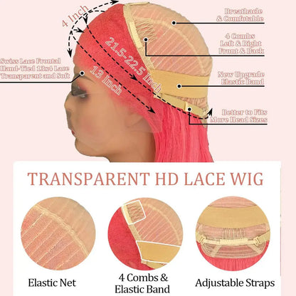Pink 13x6 Hd Straight Lace Front Wig Human Hair 30 Inch Pink Lace Front Wig Human Hair For Black Women Pre Plucked 200% Density