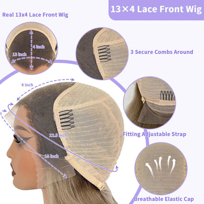 Cream Blonde Straight 100% Real Human Hair Wig Ash Blonde 200% Density Salon Hair Coloring Wig 13x6 Lace Front Wig For Women