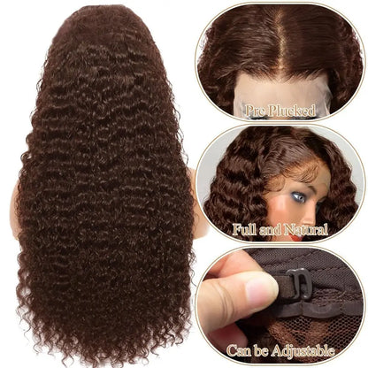 Chocolate Brown HD Lace Front Wigs Human Hair 200% Density Curly Lace Front Wigs Human Hair Deep Wave Wigs Human Hair For Women