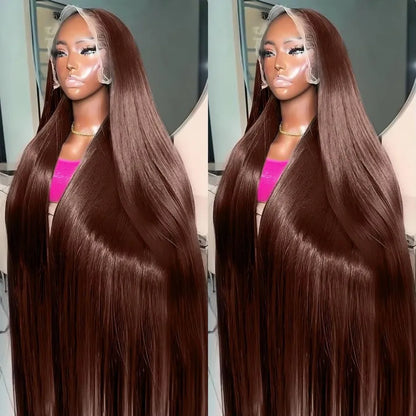 Chocolate Brown 13X6 Straight Human Hair Wigs 13X4 Hd Lace Frontal Wig 250 Density Colored Pre Plucked Brazilian Lace Front Wig