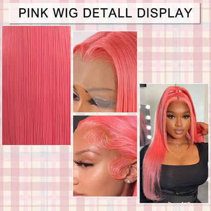 Pink 13x6 Hd Straight Lace Front Wig Human Hair 30 Inch Pink Lace Front Wig Human Hair For Black Women Pre Plucked 200% Density