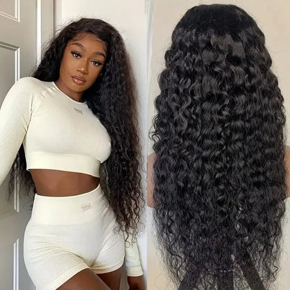 Curly 4x4 5x5 Glueless Lace Front Wig 220 Density Natural Color Deep Wave Pre Cut Brazilian HD Lace wigs Water Wave Human Hair
