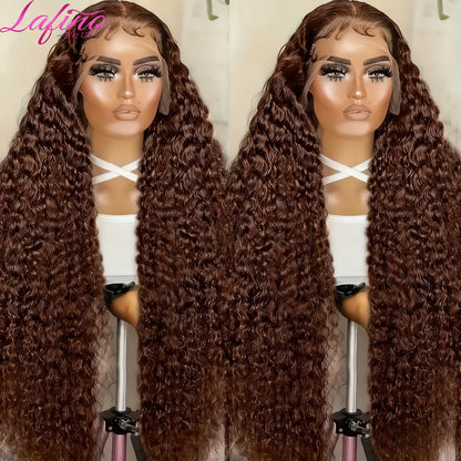 Chocolate Brown Curly Wave 13x6 Hd Lace Human Hair Wig 30 38 Inch Water Wave Human Hair Wig 13x4 Frontal Wig Hd Lace #4 Colour