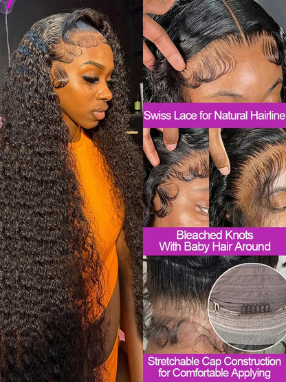 40 50 Inch Deep Wave Frontal Wig 13x4 13x6 360 HD Lace Frontal Wigs 300 Density Water Curly Human Hair Lace Front Wigs For Women