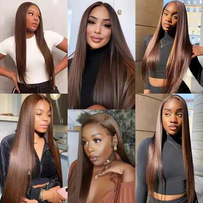 Chocolate Brown 13X6 Straight Human Hair Wigs 13X4 Hd Lace Frontal Wig 250 Density Colored Pre Plucked Brazilian Lace Front Wig